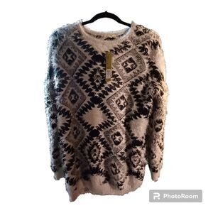 Gianni Bini NWT "Champagne Wishes" Black and Cream Sweater Sz L